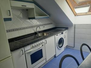 Una pequeña cocina con fregadero y lavadora. en Cangas Alameda, en Cangas de Onís