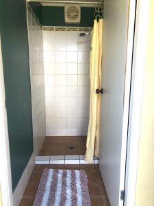 a bathroom with a shower with a rug on the floor at Yarrabin Country Retreat in OʼConnell +22 photos