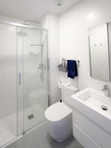 a bathroom with a shower and a toilet and a sink at El Salvador 53 in Las Palmas de Gran Canaria +33 photos