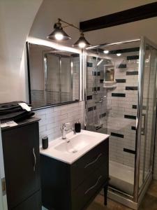 a bathroom with a sink and a shower at Mini appartamento La Petite Maison in Pianezza