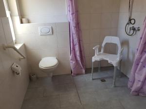 a small bathroom with a toilet and a sink at Apartment im Fläming auch für Rollifahrer in Rietdorf