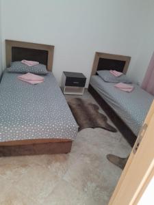 2 camas individuais num quarto com piso em Riverside em Virpazar