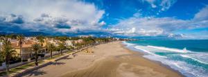 an aerial view of a beach with palm trees and the ocean at Estupendo Apartamento in Miami Platja