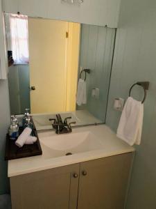 ein Badezimmer mit Waschbecken und großem Spiegel in der Unterkunft Cozy, Peaceful, and Relaxing! in Winona