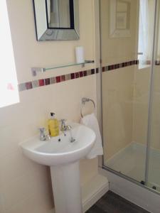 a bathroom with a sink and a shower at The Coach House in Par