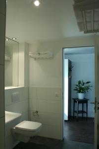 a bathroom with a toilet and a sink at APARTHOTEL am Südkanal in Hamburg