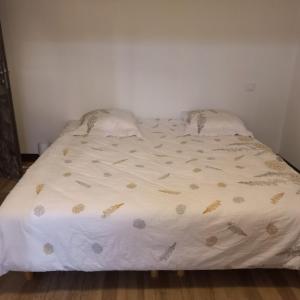 a bed with a white bedspread and two pillows at GITE LA HOUBETTE VUE MAGNIFIQUE - Nature in Dommartin-lès-Remiremont