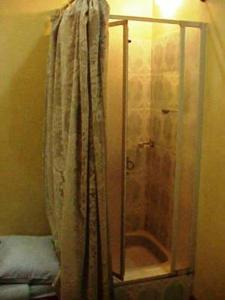 a shower with a glass door in a bathroom at Berlin Hotel in Cairo