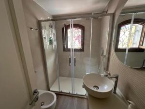 a bathroom with a shower and a toilet and a sink at Belvedere dagli oleandri in Liscia di Vacca +15 photos