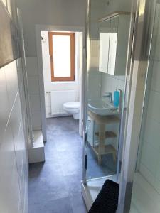 a small bathroom with a sink and a toilet at Time-Out Westerbauer TC15B in Hagen