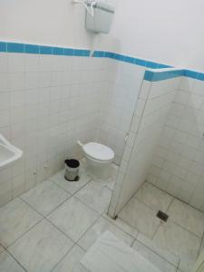 a bathroom with a toilet in a tiled room at Hotel Central in Araçatuba +22 photos