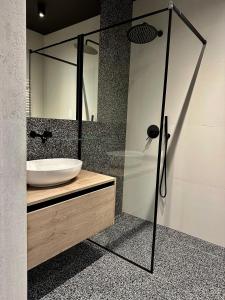 a bathroom with a sink and a mirror at ALEKSANDRA 4 - Blue in Kielce +16 photos