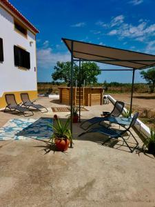 a group of chairs sitting under a canopy on a patio at Quinta Monte da Azinheira in Amareleja