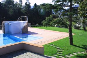a swimming pool with a tree in a yard at B&B Podere Montese in Villafranca in Lunigiana