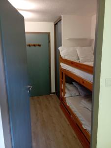 Cette chambre comprend 2 lits superposés et une porte. dans l'établissement Appartement au Cœur du Col de Rousset, à Saint-Agnan-en-Vercors
