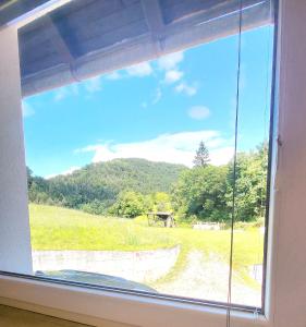 a window in a room with a view of a field at Bella Bela Apartments 18A in Bled