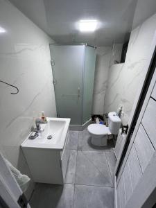 a bathroom with a sink and a toilet and a shower at Heaven Guest House in Tashkent