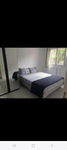 a bed in a room with a mirror at Grand Appartement, 2 ou 3 ou 4 pieces, tramway sur place, proche gare sncf St Augustin 5 min, aéroport à 7 min, plage ou Allianz riviera 10 min, palais nikaia 2 min , supermarché sur place, parking possible si disponible ou payant à 1000 metre in Nice