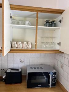 Kuchyň nebo kuchyňský kout v ubytování Famielienapartment An der Forellenschänke
