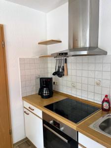 Kuchyň nebo kuchyňský kout v ubytování Famielienapartment An der Forellenschänke