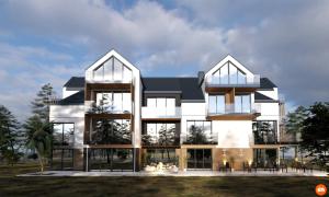 a rendering of a large white building with large windows at Resort Eden Premium Domki Jacuzzi, sauna in Jastrzębia Góra
