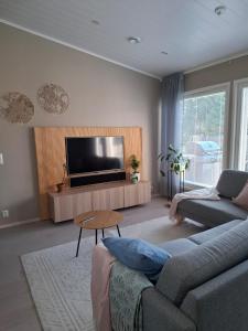 a living room with a couch and a flat screen tv at Local Home Kangas in Rovaniemi