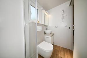 a small bathroom with a toilet and a sink at Kamp Oaza Lučica in Drage