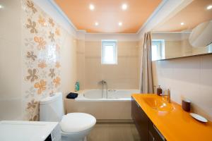 a bathroom with a toilet and a sink and a tub at Apollonian villa in Artemida +20 photos