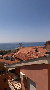 a view of the roofs of buildings and the ocean at Apartments Ivan in Petrovac na Moru