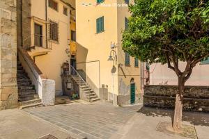 an alley with stairs and a tree in front of a building at La Perpetua, Terre Marine in Riomaggiore