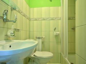 a bathroom with a white sink and a toilet at Noclegi u Basi in Klikuszowa