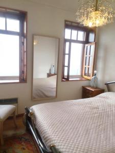 a bedroom with a bed and a large mirror at Quinta do galo in Magrelos