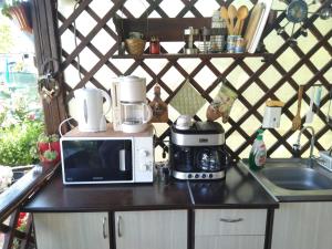 a kitchen with a microwave and a coffee maker on a counter at Ina Holiday in Jupiter