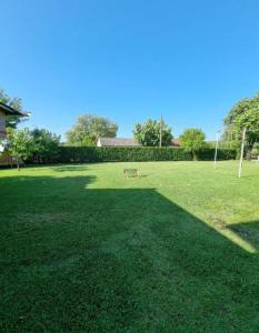 a park with a bench in the middle of a field at Serenity Village Cottage with outside toilet in Balabani