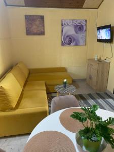 a living room with a couch and a tv at Apartman Lea in Vela Luka