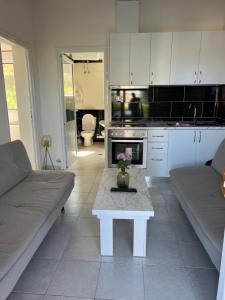 a living room with a couch and a table at Mimi's Apartments in Vlorë +20 photos