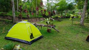 a green tent sitting on the grass in a garden at Genius Level Only Camp in Bukittinggi