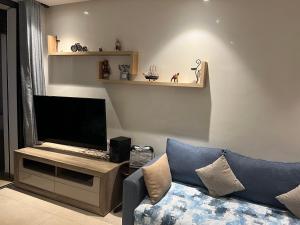 Μια τηλεόραση ή/και κέντρο ψυχαγωγίας στο Joli Appartement Bord de Mer à Plage des Nation