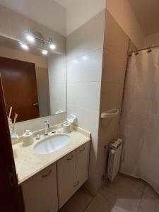 圣罗莎Departamento Urquiza II的带水槽和镜子的浴室