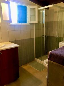 un baño con ducha y WC en Nefeli House, en Kato Platres