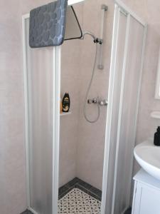 a bathroom with a shower and a sink at La casa dei fiori in Nociglia