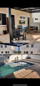 two pictures of a building with a swimming pool at Hakeem Homestay in Pokok Sena