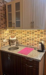 eine Küche mit Spüle und Arbeitsplatte in der Unterkunft Han PANSİYON in Çaykara