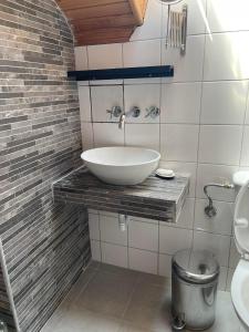 a bathroom with a sink and a toilet at Kostis Central Loft in Metsovo