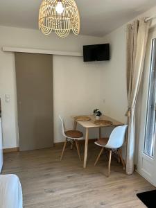 TV a/nebo společenská místnost v ubytování Studio indépendant avec jardin