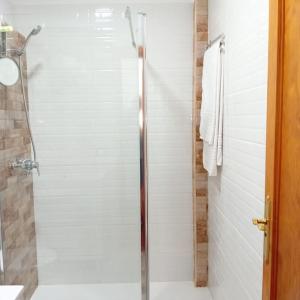a bathroom with a shower with a glass at APAR MARI 2c in Las Lagunas