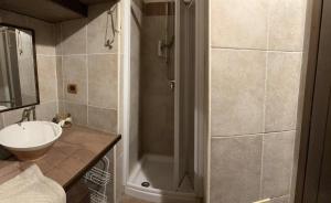 a bathroom with a shower and a sink and a toilet at Il nuovo fiorile in Benevento