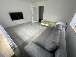 a living room with a couch and a flat screen tv at Comfort Apartments Heilbronn in Heilbronn