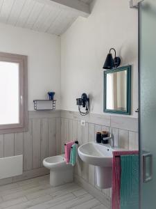 a bathroom with a sink and a toilet and a mirror at IS PUDDAS de Monica GuestHouse in Cagliari