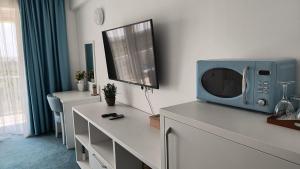 a room with a microwave on top of a counter at Studio Privat Reea Olimp in Olimp
